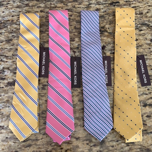 NWT 4 Michael Kors Men’s Silk Ties Pink Yellow